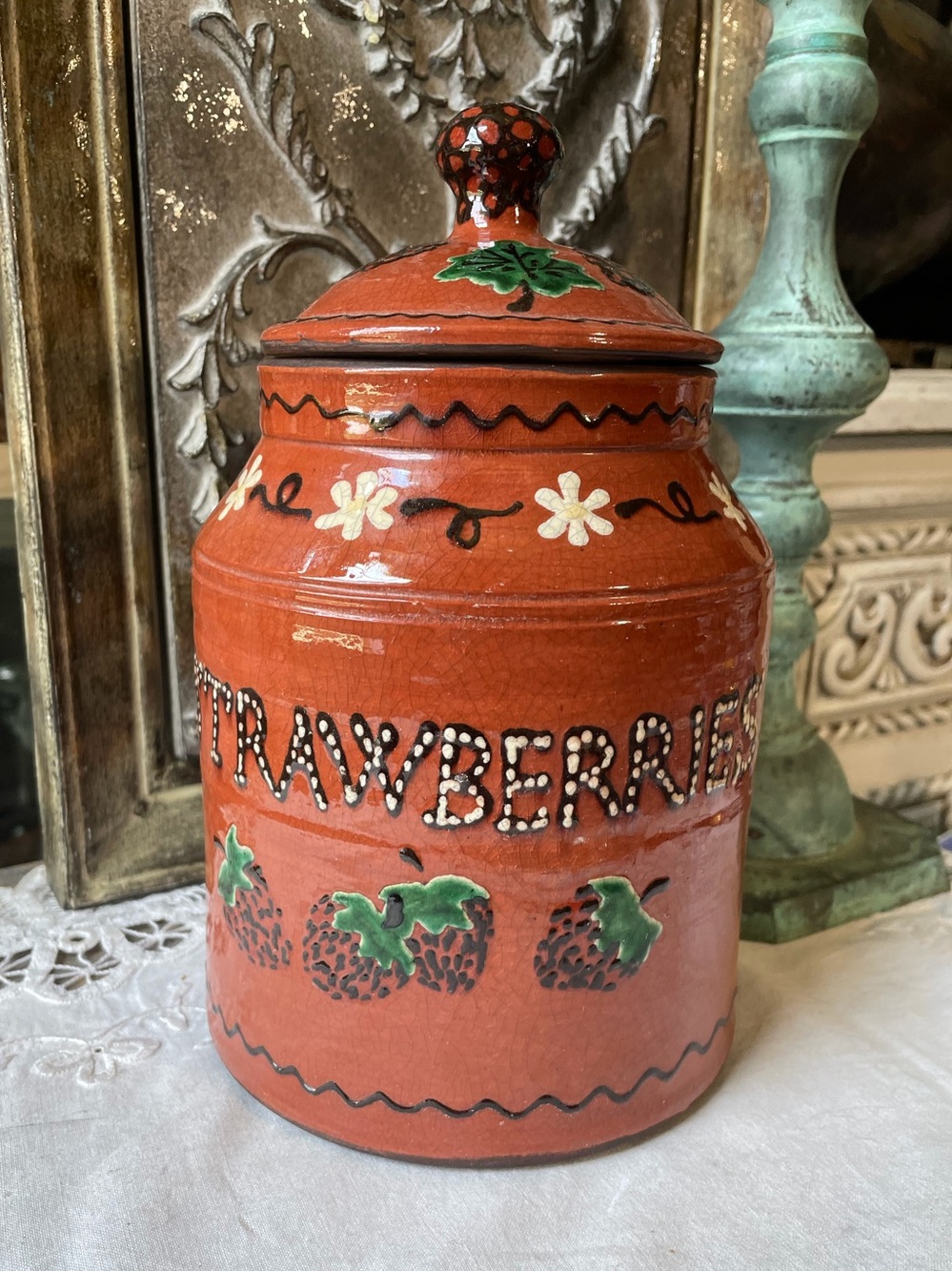 Christopher Woods Turtlecreek Potters lidded redware jar Nancy Thomas Gallery VA